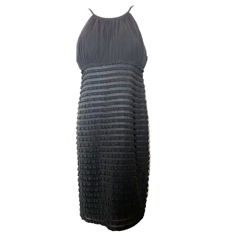 Evan Picone Womens Size 8‎ Cocktail Dress Black Adjustable Strap Ruffle Tier Zip